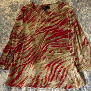 Peck & Peck Vibrant Red and Tan Blouse
